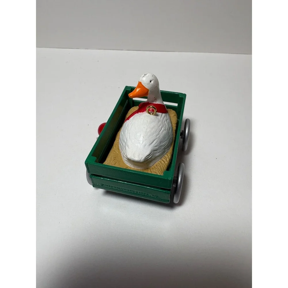 Vintage 1990 Hallmark Keepsake Goose in Wagon Welcome Christmas Ornament